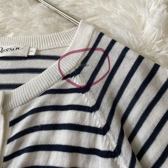 Dessin Border Knit Cardigan Rayon Blend White/ Navy - Picture 2 of 7